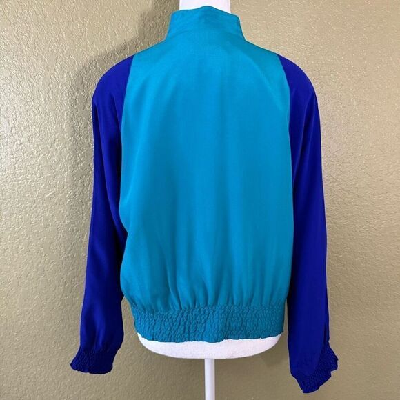 Diane Gilman Women's S Maximalist Silk Bomber Jacket Leopard Vibrant Blue Sequin - Picture 5 of 6